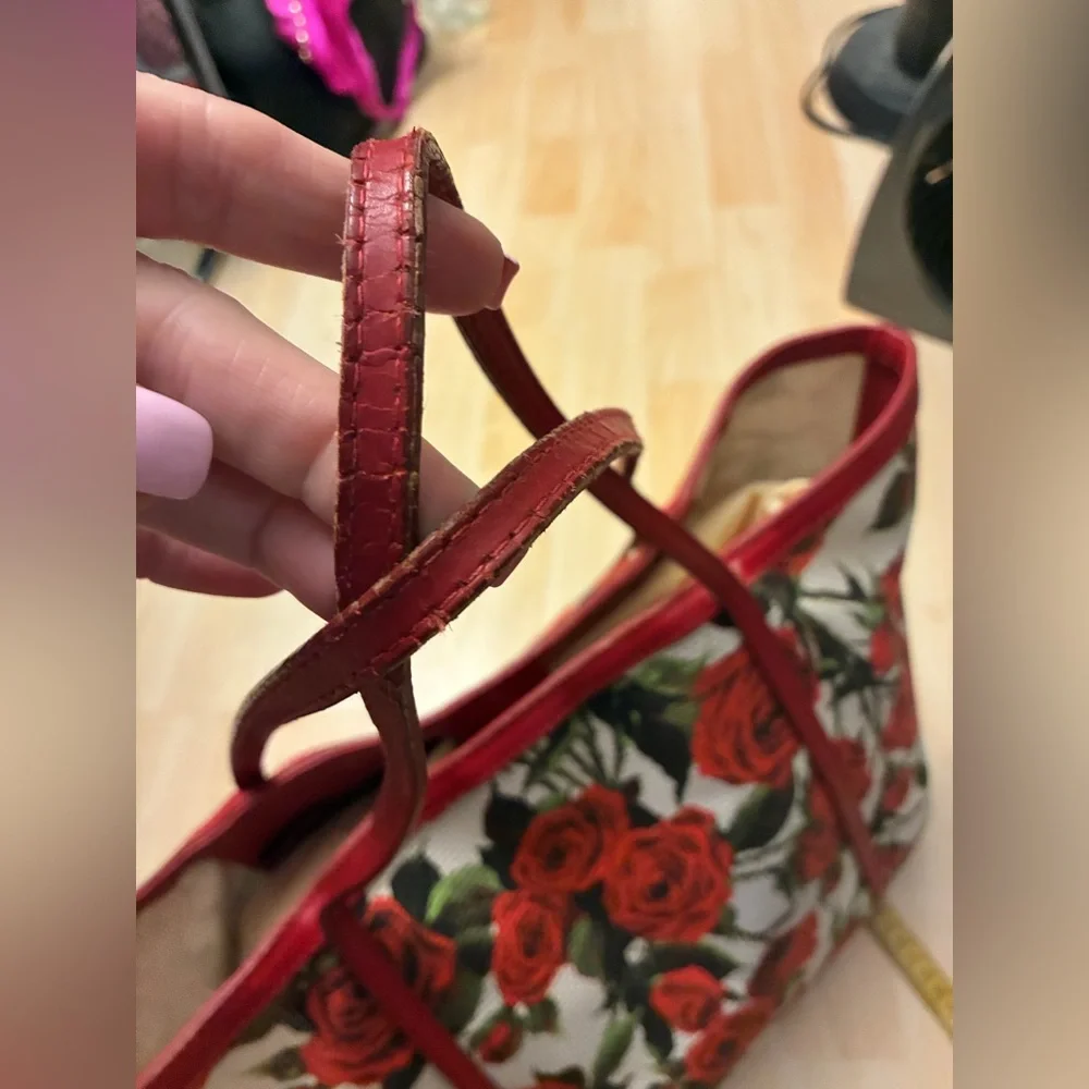 Dolce and Gabbana Red Rose Print Tote Bag - Women